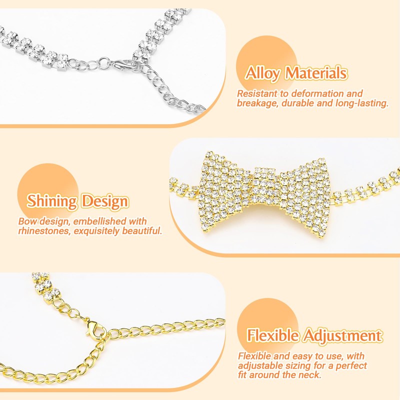 Sekonow 2 Pack Rhinestone Bow Necklace Chocker, Sparkly Diamond Bow