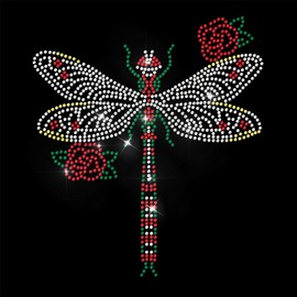 ANATTASOUL Iron On Rhinestone Transfer Sticker Iron-On Sticker Dragonfly Rose Iron-On Transfers for Textiles Glitter Rhinestone for Clothing Hat Carry Bag DIY Crafts Gifts Festival