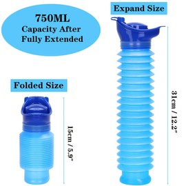 MOPHOEXII Emergency Urinal for Kids Adult,Portable Reusable Outdoor Urinal Potty Pee Bottle, Outdoor Shrinkable Urinal for Travel, Camping, Hiking, Traffic Jam and Queuing-2 Pack 750ml Blue