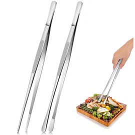 Pack of 2 30 cm Kitchen Tweezers Fine Tweezers Stainless Steel Meat Tongs with Ribbed Grips, Professional Long Cooking Tweezers Made of Stainless Steel for BBQ, Seafood, Repairing