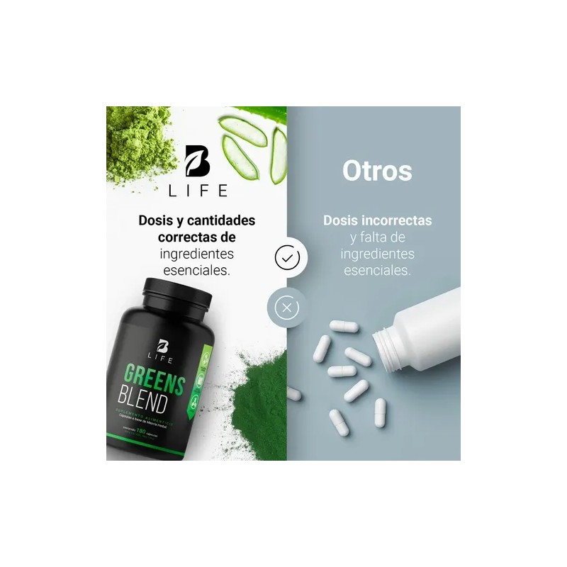 Greens Blend 180 Cáps Espirulina Moringa Weathgrass B Life