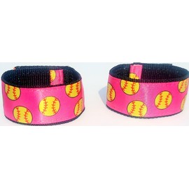 Softball sleeve scrunchies (pair) pink with yellow softballs from the Original USA inventor, Softball sleeve holders, sleeve wraps