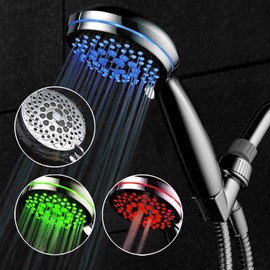HotelSpa SpectrumTM Ultra-Luxury 7-setting / 7-color LED Handheld Shower-Head with Chrome Face. 7 colors of LED Lights change automatically every few seconds.