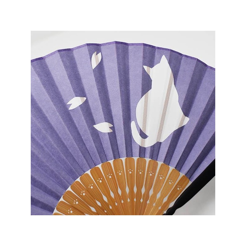 Fashionable kimono Iroha Cat Silhouette Fan, Women's Washi Fan, Cherry