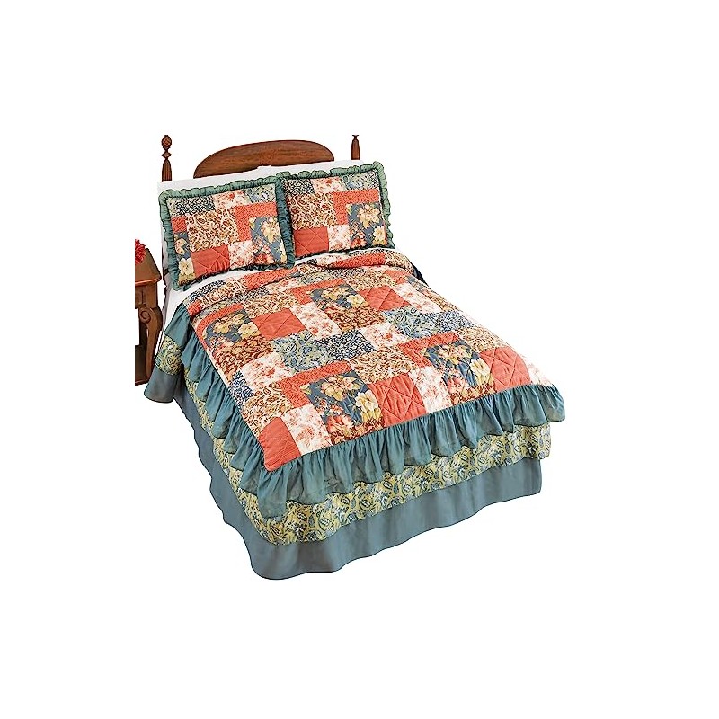 Collections Etc Fall Floral Patchwork Triple Ruffle Bedspread