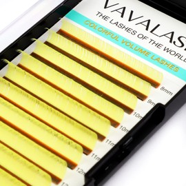 VAVALASH Colored Lash Extensions 0.07mm C Curl Yellow Individual Volume Lashes Extensions 8-15 Mix Length Color Eyelash Extensions for Salon (Yellow 0.07-C, 8-15mm)