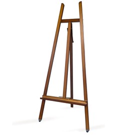 Somime A - Frame Wooden Display Easel with Wheels - Adjustable Lyre Beechwood Studio Easel Stand Holding Canvas Up to 90", Inclinable Artist Floor Painting Easel for Artwork Painting, Brown