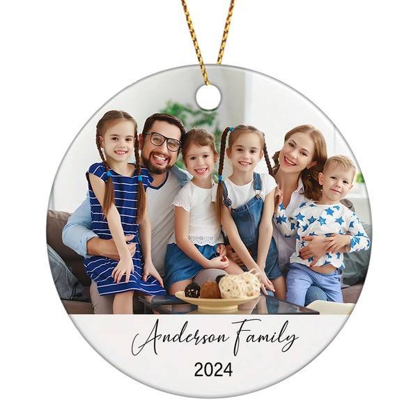 Family Christmas 2024 Ornament Present, Custom Add Photo Family Xmas