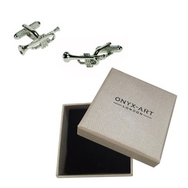 Mens Silver Trumpet Player Cufflinks & Gift Box By Onyx Art Brass Band