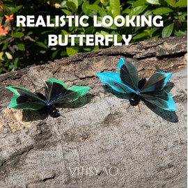 Vitisyao Cat Insect Feather Toys Replacement - 2 Pcs Handmade Natural Butterfly - Cat Toy Wand Refills - Interactive Kitten Teaser Wand Attachments - Cat Toys for Indoor Cats Play