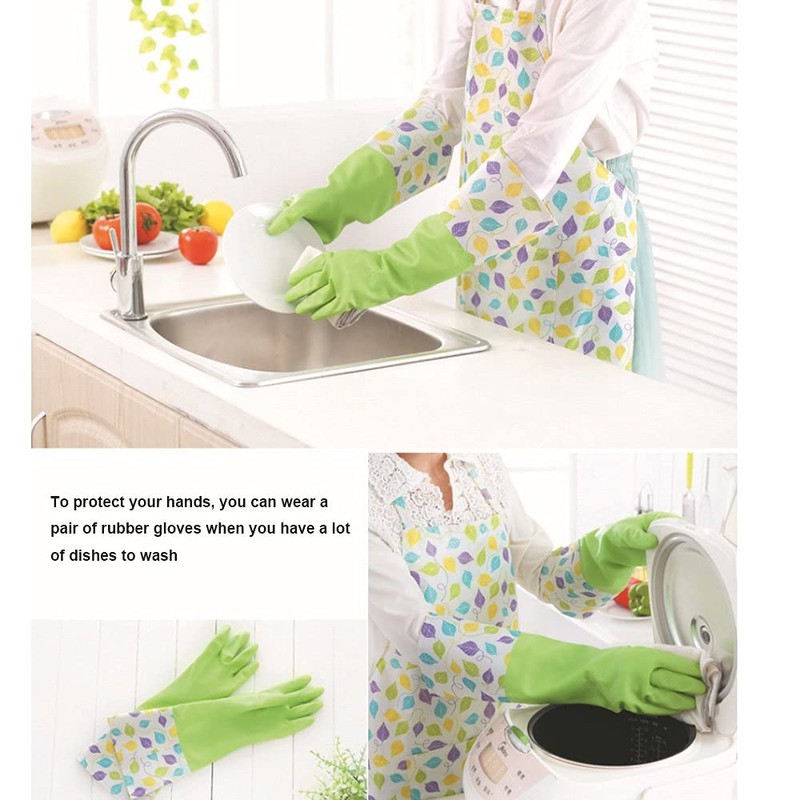 KINGFINGER Rubber Latex Cleaning Gloves, Dishwashing Gloves, Long Cuff and