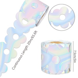 Whaline 65.6ft Holographic Flower Bulletin Board Border Colorful Iridescent Floral Die-Cut Border Trim for Chalkboard Wall Decoration