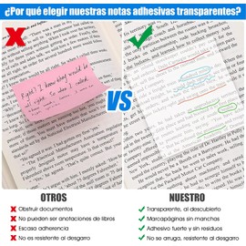 300 Notas Adhesivas Transparentes, 7.5 x 7.5 cm, 6 Colores/50 Hojas Por Color, Resistentes al Agua y Ver a Través