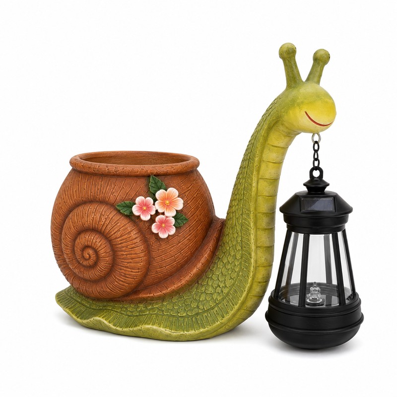 Solar Snail Planter Statue for Garden – Outdoor Resin Decor