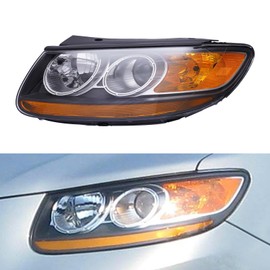 SEANESZTI Headlight Assembly Fit for 2007-2012 Hyundai Santa Fe, Headlamp Replacement Driver Side Headlight Headlamp, Black Housing Amber Corner, Conforms to DOT and SAE standards