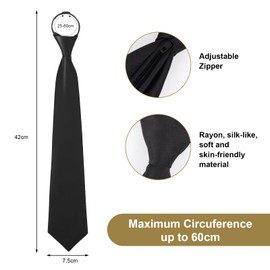 LEOEASIY Pack of 4 Tie with Elastic Band Ties Men's Black Tie Men's Adjustable Safety Belt Elastic Band Wedding Tie Black Navy Red Burgundy, black