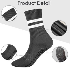 REEKNOKOL 2 Pairs Yoga Socks with Grips, Non Slip Pilates Socks Long Grip Socks for Women Girls Home Gym Sports Workout Fitness (White & Black)…