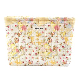 Sminra 2 Pieces Makeup Bag Cute Large Travel Quilted Cosmetic Makeup Bag Organizer, Floral Cotton Coquette Aesthetic Toiletry Bag Storage Bag for Women Girls accessories (Beige Floral-L)