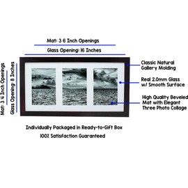8x16 Collage Dark Cherry Picture Frame with Three 4x6 Inch Openings - Wide Molding - Includes Both Attached Hanging Hardware and Desktop Easel - Display Three 4 x 6 Photos Horizontal or Vertical