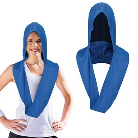 Dolemay Cooling Hoodie Towel,Soft Comfortable Fast Drying Hoodie Towel Multifunctional Sun Protections Neck Wrap Scarf & Head Towel Outdoor Sunscreen Cooling Towel for Cycling Gym Yoga Camping-Blue