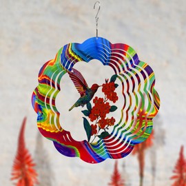 DLNNBKB DLNNBKB Wind Spinner Colorful Hummingbird 12 inch 3D Stainless Steel Laser Cut Metal Double Sided Printing-Hanging Indoor/Outdoor Decorations Yard Gardening Decor,Metal Kinetic Art Ornament Gifts