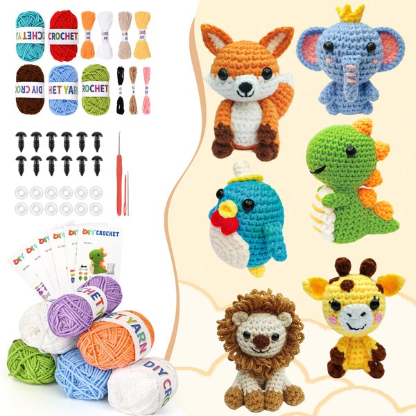 BOLDNOVA Knitting Kit for Beginners with 6 Pcs Crochet Animal