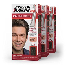Just For Men Easy Comb-In Color Mens Hair Dye, Easy No Mix Application with Comb Applicator - Dark Brown, A-45, Pack of 3                             