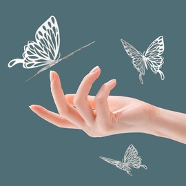 3D Butterfly Wall Stickers, CAYUDEN 24pcs 3 Sizes Silver Butterfly Decorations Wall Decor Stickers DIY Butterfly Stickers Decor for Room, Door, Window, Wedding, Party Decoration(Silver)