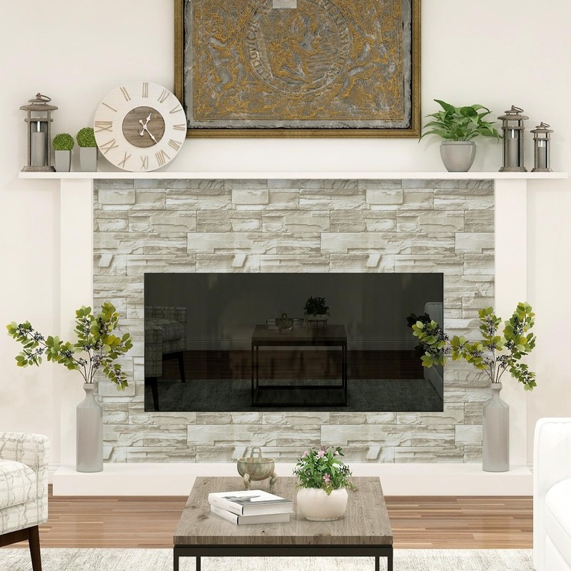 practicalWs 17.7" x 118" Beige Brick Peel and Stick Wallpaper,