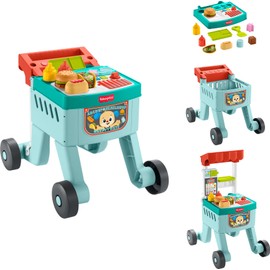 Fisher-Price Baby Learning Toy Laugh & Learn 4-in-1 Snack Cart Walker with 14 Pieces for Toddler Pretend Play Infants Ages 6+ Months