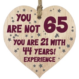 65th Birthday Gift For Women Men Wooden Heart Plaque, Light Wood Sign Keepsake, Happy Birthday Mom, Girlfriend, Dad, Husband, Wife, Boyfriend, Mom Gifts From Son, Grandma, Grandpa Birthday Present