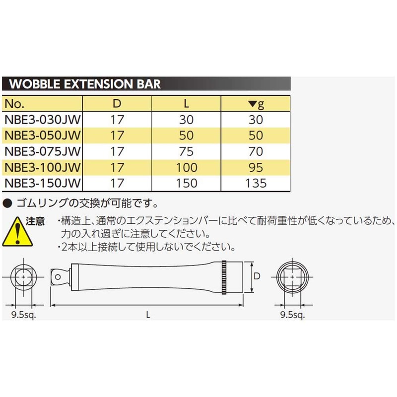Kyoto Machine Tools (KTC) NBE3-075JW Neplos 3/8 Inch Extension Bar