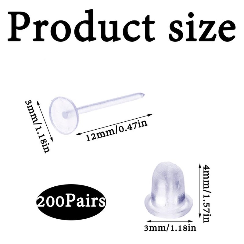 200 Pairs Clear Earrings, Clear Plastic Earring Backs for Sports,
