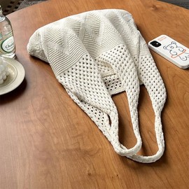 Doffistate Crochet Bags for Women, Summer Beach Tote, Aesthetic Mesh Tote Bag Knit Bag (white)