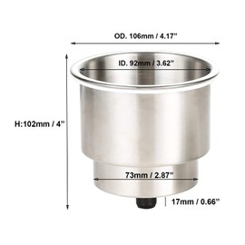 Marine 4" Height Boat Cup Holder Stainless Steel Recessed Drink Holders RV Inset Pontoon Cup Holder with Drain for Ships Sofa Car Table Recliner Camper (2pcs)
