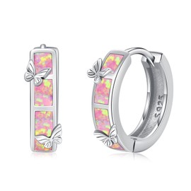 ZIPPICE Opal Earrings Women's 925 Sterling Silver Hoop Earrings Opal Hoop Earrings Small Silver Earrings Zircon Earrings Opal Jewellery Gifts for Women Wife Girls 15 mm