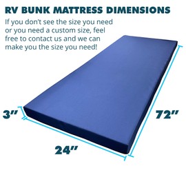 Foamma 3” x 24” x 72” Water Resistant Memory Foam RV Bunk Mattress, Firm High Density Foam Base, Comfortable and Durable Polyester Cover, Truck, Camper, Travel Trailer, Made in USA!