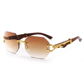 Dollger Rimless Rectangle Sunglasses for Women Men Fashion Hip Hop Frameless Designer Shades Wood Y2K Square Sun Glasses, Gradient Tea