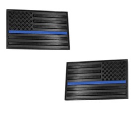 MULL USA 3D Metal Flag x2 emblem Forward and Reverse for Cars Trucks (3.15"x 2", Black & Black with Thin Blue Line)