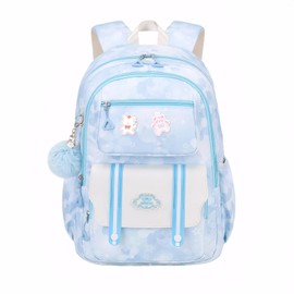 Tanou School Bag Girls School Bag Kids, Large Capacity School Backpack for Girls 1st to 4th Grade, Breathable Kawaii Backpack School Girls with Pendant, blue, Youthful & Modern