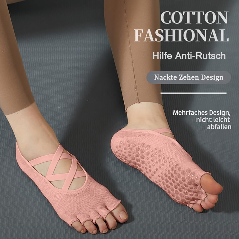 Alienjoy Women's Yoga Socks with Straps Non-Slip Grips Toeless Non-Slip