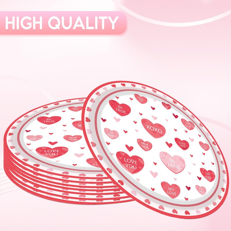 Valentine's Day Small Dessert Plates, Red Heart, 7 Inch, 40Pcs