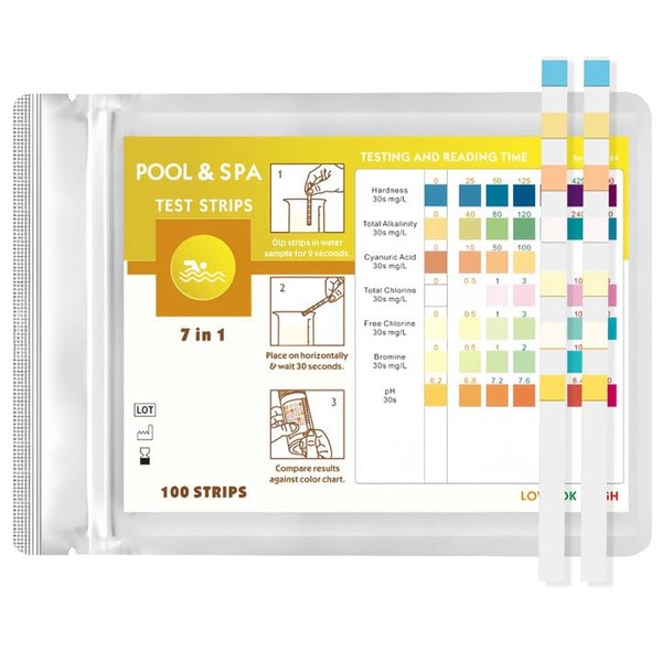 Yuio 100 Sticks 7-in-1 Pool Test Strips, Water Tester Tester