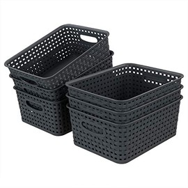 Bringer Grey Plastic Weave Storage Baskets, 6-Pack