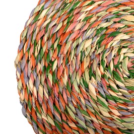 KAZI Essentials Boho Round Woven Trivets - Set of 2, Natural Wicker Raffia Hot Pads, Braided Heat Resistant Non-Slip Weave, Eco-Friendly Handmade by African Artisans (10" Round, Rainbow Orange)