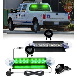 Xprite Green Emergency Strobe Dash Lights, Interior Windshield Flashing Light w/Suction Cups for Construction Trucks Plows Postal Security Cars (Aluminum Housing)