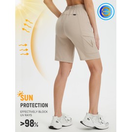 baleaf Women's Cargo Walking Shorts Quick Dry Hiking Travel Shorts Zip Pockets Quick Dry Water Resistant Khaki-9'' XL