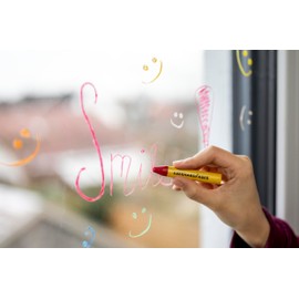 Eberhard Faber 524112 - Fensterkreide Set, 12 Wachsmalstifte für Fenster und Papier, auf glatten Oberflächen mit Wasser abwaschbar