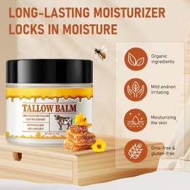 Vizela 2PCS Tallow and Honey Balm, Tallow Balm, Premium Beef Tallow and Wild Honey, Balm for Skin Hydration Tallow Face Moisturizer for All Skin Types 60g / 2.12oz