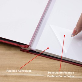 Álbum de fotos grande álbum de recortes magnético autoadhesivo DIY 40 páginas en blanco con cubierta de marco de tela, Maravilloso regalo para bodas, cumpleaños y otros festivales (Rojo)